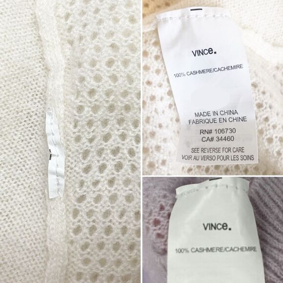 Vince 100% Cashmere Perforated Back Sweater Jumper in Winter White Cream Size XL - Picture 11 of 12